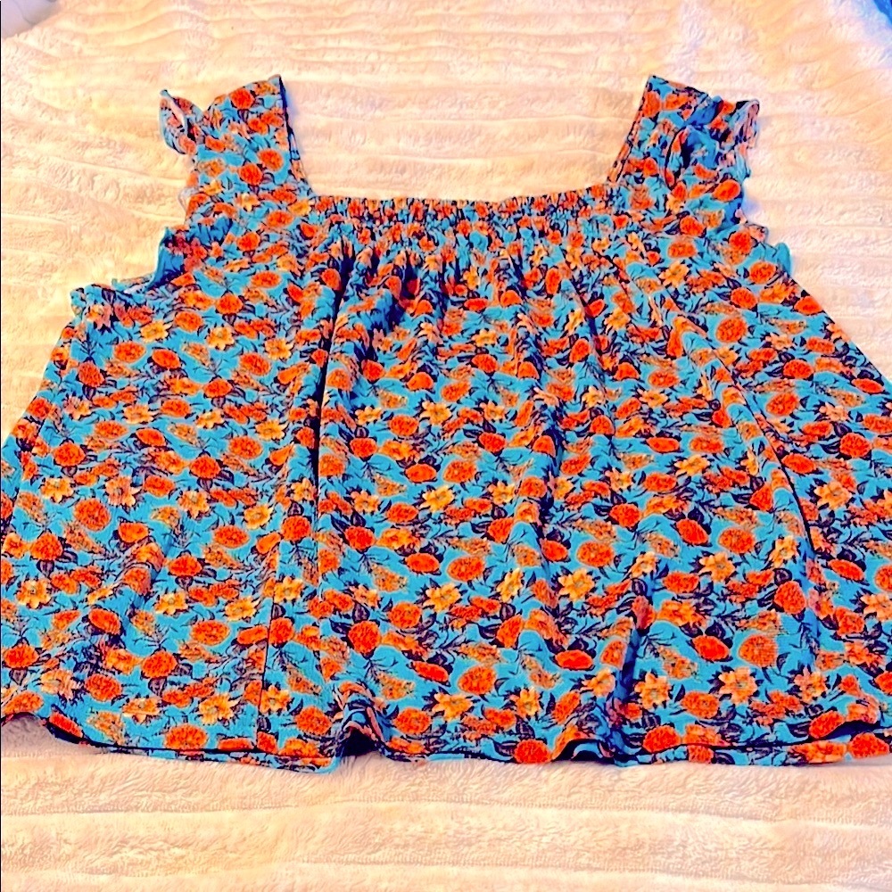MELLODAY Floral Blouse - Blue and Orange